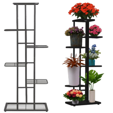 Mobila Living & Dining - Suport metalic pentru plante VarioShop®, cu 6 niveluri, stil loft, structura stabila, design modern, montaj usor, ideal pentru interior, negru