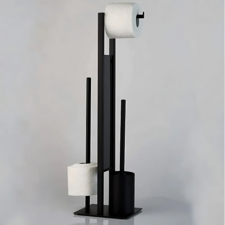 Suport multifunctional VarioShop®, pentru Hartie igienica cu perie de WC si Suport pentru role, Design elegant din Otel vopsit cu pulbere, Sticla si PVC de inalta Calitate, culoare Negru Mat, 70 x 20 [8]