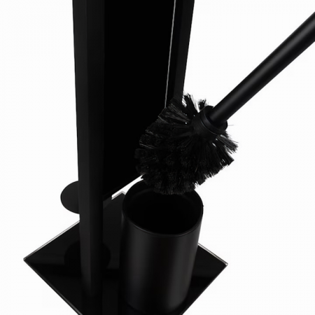 Suport multifunctional VarioShop®, pentru Hartie igienica cu perie de WC si Suport pentru role, Design elegant din Otel vopsit cu pulbere, Sticla si PVC de inalta Calitate, culoare Negru Mat, 70 x 20 [10]