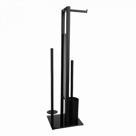 Suport multifunctional VarioShop®, pentru Hartie igienica cu perie de WC si Suport pentru role, Design elegant din Otel vopsit cu pulbere, Sticla si PVC de inalta Calitate, culoare Negru Mat, 70 x 20 [14]