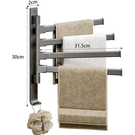 Suport pentru prosoape VarioShop®, 4 brate, Rezistent la Apa, Rugina, Lipire/Perforare, Otel Inoxidabil, Dimensiune 30 cm, Gri [8]