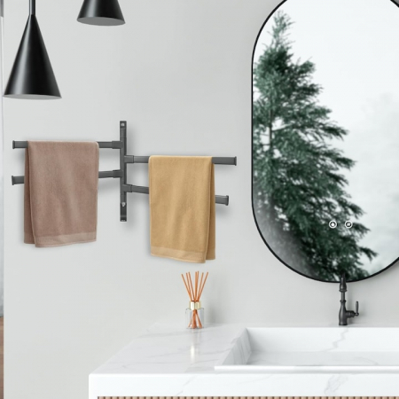 Suport pentru prosoape VarioShop®, 4 brate, Rezistent la Apa, Rugina, Lipire/Perforare, Otel Inoxidabil, Dimensiune 30 cm, Gri [9]