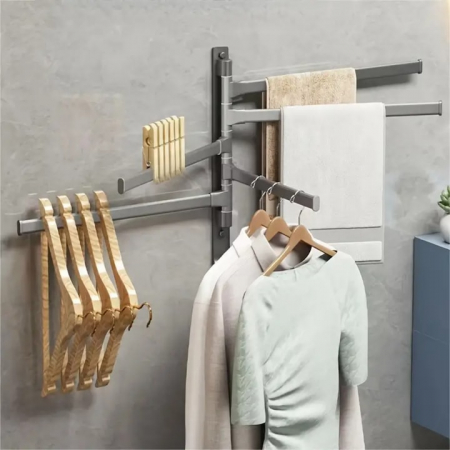 Suport pentru prosoape VarioShop®, 4 brate, Rezistent la Apa, Rugina, Lipire/Perforare, Otel Inoxidabil, Dimensiune 30 cm, Gri [4]