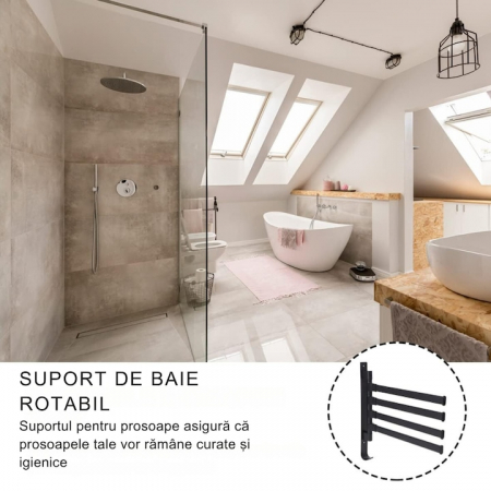 Suport pentru prosoape VarioShop®, 4 brate, Rezistent la Apa, Rugina, Lipire/Perforare, Otel Inoxidabil, Dimensiune 30 cm, Negru [2]