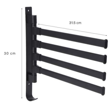 Suport pentru prosoape VarioShop®, 4 brate, Rezistent la Apa, Rugina, Lipire/Perforare, Otel Inoxidabil, Dimensiune 30 cm, Negru [6]