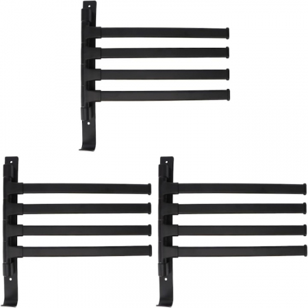 Suport pentru prosoape VarioShop®, 4 brate, Rezistent la Apa, Rugina, Lipire/Perforare, Otel Inoxidabil, Dimensiune 30 cm, Negru [13]