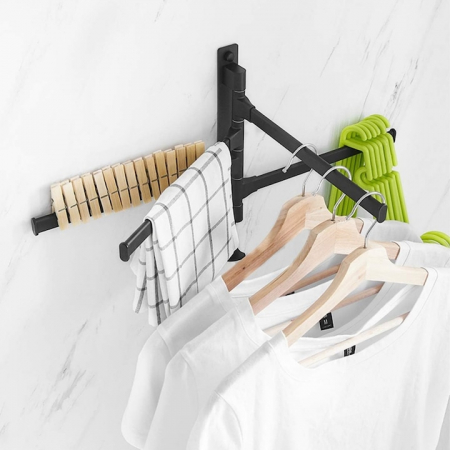 Suport pentru prosoape VarioShop®, 4 brate, Rezistent la Apa, Rugina, Lipire/Perforare, Otel Inoxidabil, Dimensiune 30 cm, Negru [10]