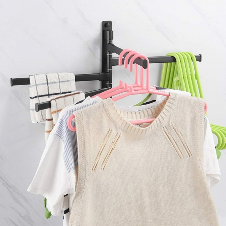Suport pentru prosoape VarioShop®, 4 brate, Rezistent la Apa, Rugina, Lipire/Perforare, Otel Inoxidabil, Dimensiune 30 cm, Negru [9]