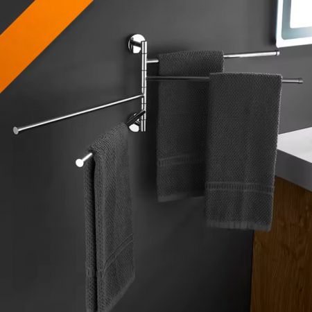 Suport pentru prosoape VarioShop®, pentru baie, bucatarie, design elegant, 4 brate mobile, 360 de grade, otel inoxidabil, dimensiune 43 x 35 cm, Argintiu [9]