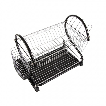 Suport pentru uscarea vaselor pe 2 nivele VarioShop®, Capacitate 16 vase si 6 pahare, Suport tacamuri, Tava de plastic pentru scurgerea excesului de apa, Dimensiuni 38 x 52 x 25.5 cm, Negru [13]