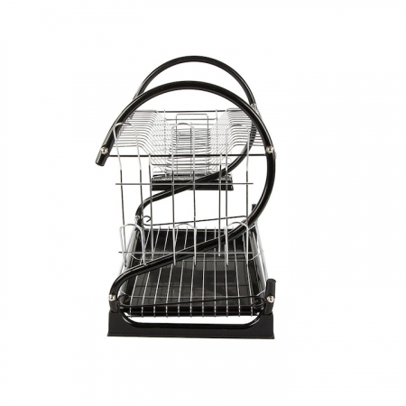 Suport pentru uscarea vaselor pe 2 nivele VarioShop®, Capacitate 16 vase si 6 pahare, Suport tacamuri, Tava de plastic pentru scurgerea excesului de apa, Dimensiuni 38 x 52 x 25.5 cm, Negru [9]