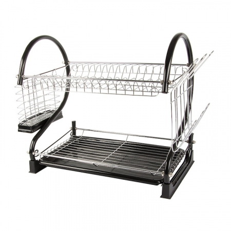 Suport pentru uscarea vaselor pe 2 nivele VarioShop®, Capacitate 16 vase si 6 pahare, Suport tacamuri, Tava de plastic pentru scurgerea excesului de apa, Dimensiuni 38 x 52 x 25.5 cm, Negru [7]