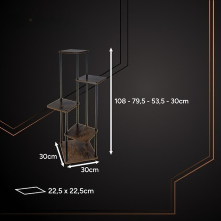Suport vertical pentru flori si plante VarioShop®, 5 niveluri stil loft industrial, cadru metalic negru cu rafturi MDF culoare lemn, stabil si rezistent, capacitate 75 kg, pentru interior sau balcon [9]