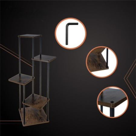 Suport vertical pentru flori si plante VarioShop®, 5 niveluri stil loft industrial, cadru metalic negru cu rafturi MDF culoare lemn, stabil si rezistent, capacitate 75 kg, pentru interior sau balcon [6]