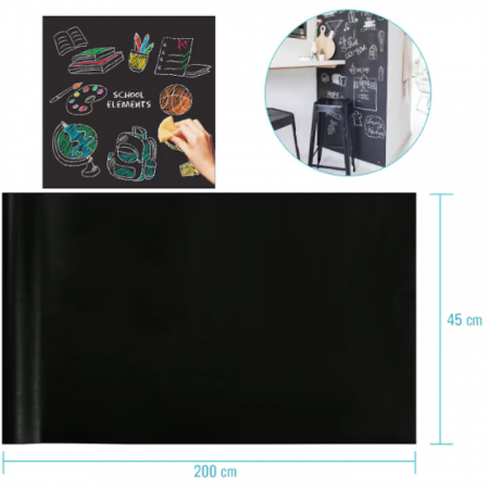 Tabla autoadeziva de scris si desenat cu creta VarioShop®, neagra, autocolanta, tip sticker, cu set de creta colorata inclus, reutilizabila, ajustabila 45x200 cm [14]