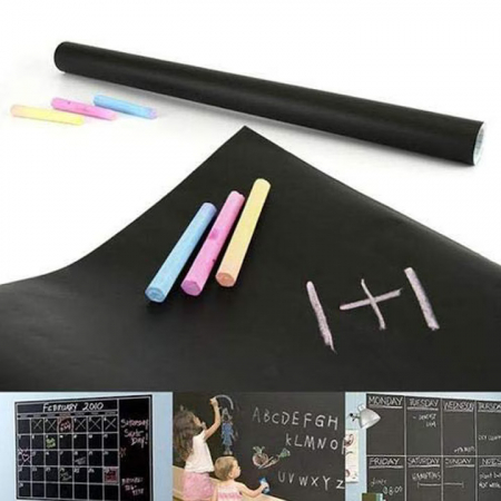 Tabla autoadeziva de scris si desenat cu creta VarioShop®, neagra, autocolanta, tip sticker, cu set de creta colorata inclus, reutilizabila, ajustabila 45x200 cm [13]