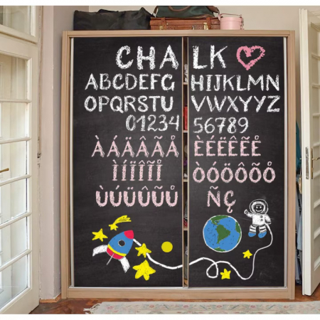 Tabla autoadeziva de scris si desenat cu creta VarioShop®, neagra, autocolanta, tip sticker, cu set de creta colorata inclus, reutilizabila, ajustabila 45x200 cm [8]