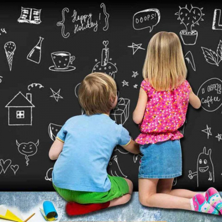 Tabla autoadeziva de scris si desenat cu creta VarioShop®, neagra, autocolanta, tip sticker, cu set de creta colorata inclus, reutilizabila, ajustabila 45x200 cm [34]