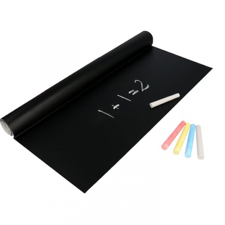 Tabla autoadeziva de scris si desenat cu creta VarioShop®, neagra, autocolanta, tip sticker, cu set de creta colorata inclus, reutilizabila, ajustabila 45x200 cm [17]