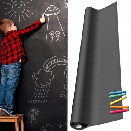 Tabla autoadeziva de scris si desenat cu creta VarioShop®, neagra, autocolanta, tip sticker, cu set de creta colorata inclus, reutilizabila, ajustabila 45x200 cm [31]
