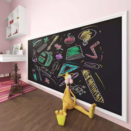 Tabla autoadeziva de scris si desenat cu creta VarioShop®, neagra, autocolanta, tip sticker, cu set de creta colorata inclus, reutilizabila, ajustabila 45x200 cm [1]