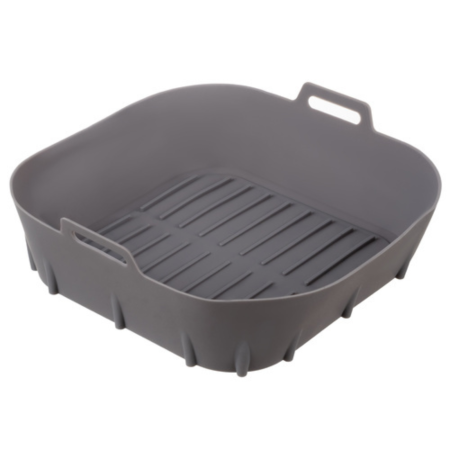 Gatit & preparare - Tava de protectie din silicon pentru Air Fryer VarioShop®, pentru friteuza, prajit, copt, cos reutilizabil 20 x 20 cm, ideal pentru gatit sanatos si curatare usoara, Gri
