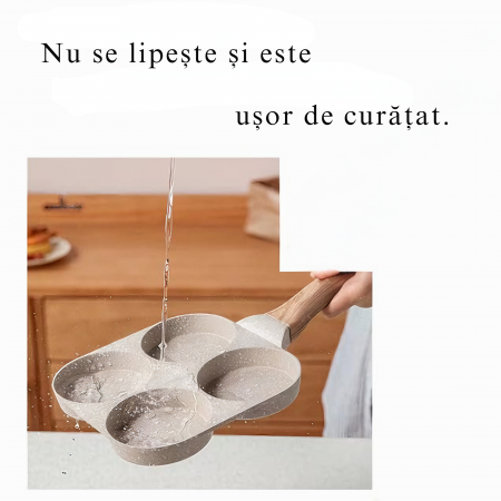 Tigaie Multifunctionala VarioShop®, pentru 4 oua, mini pizza, pancake, sandwich, tigaie cu invelis antiaderent si maner din lemn, bej [8]