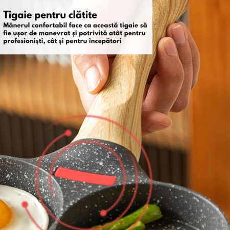 Tigaie Multifunctionala VarioShop®, pentru 4 oua, mini pizza, pancake, sandwich, tigaie cu invelis antiaderent si maner din lemn, Negru [5]