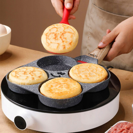 Tigaie Multifunctionala VarioShop®, pentru 4 oua, mini pizza, pancake, sandwich, tigaie cu invelis antiaderent si maner din lemn, Negru [3]