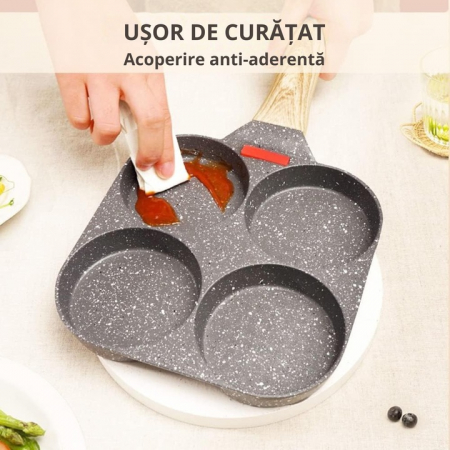 Tigaie Multifunctionala VarioShop®, pentru 4 oua, mini pizza, pancake, sandwich, tigaie cu invelis antiaderent si maner din lemn, Negru [10]