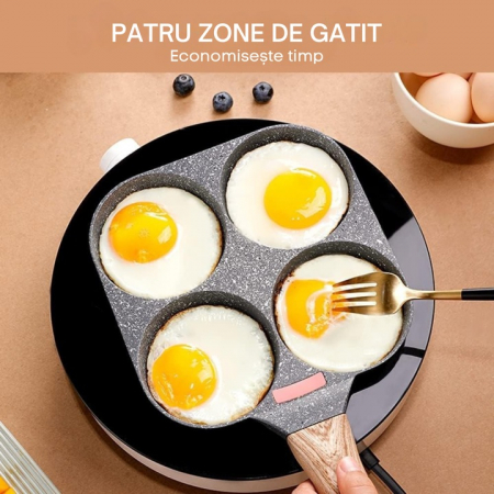 Tigaie Multifunctionala VarioShop®, pentru 4 oua, mini pizza, pancake, sandwich, tigaie cu invelis antiaderent si maner din lemn, Negru [2]
