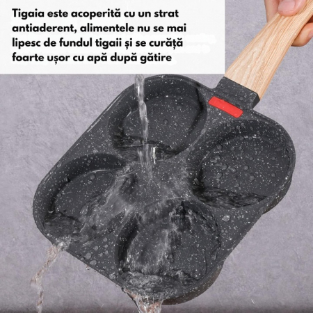 Tigaie Multifunctionala VarioShop®, pentru 4 oua, mini pizza, pancake, sandwich, tigaie cu invelis antiaderent si maner din lemn, Negru [8]