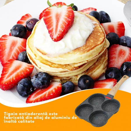 Tigaie Multifunctionala VarioShop®, pentru 4 oua, mini pizza, pancake, sandwich, tigaie cu invelis antiaderent si maner din lemn, Negru [4]
