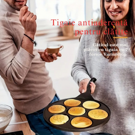 Tigaie pentru clatite cu 7 forme Smile Pancakes VarioShop®, Diametru 26 cm, 7 zone de gatit, Confectionata din otel antiaderent, Acoperire ceramica, Compatibila cu plite cu inductie, electrice, cerami [8]