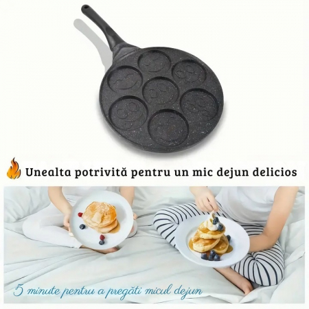 Tigaie pentru clatite cu 7 forme Smile Pancakes VarioShop®, Diametru 26 cm, 7 zone de gatit, Confectionata din otel antiaderent, Acoperire ceramica, Compatibila cu plite cu inductie, electrice, cerami [2]