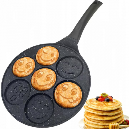 Tigai - Tigaie pentru clatite cu 7 forme Smile Pancakes VarioShop®, Diametru 26 cm, 7 zone de gatit, Confectionata din otel antiaderent, Acoperire ceramica, Compatibila cu plite cu inductie, electrice, cerami