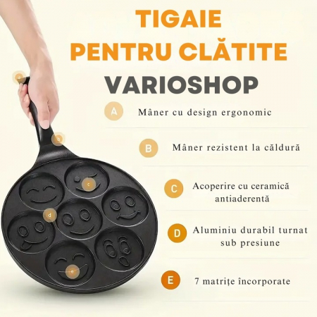 Tigaie pentru clatite cu 7 forme Smile Pancakes VarioShop®, Diametru 26 cm, 7 zone de gatit, Confectionata din otel antiaderent, Acoperire ceramica, Compatibila cu plite cu inductie, electrice, cerami [4]