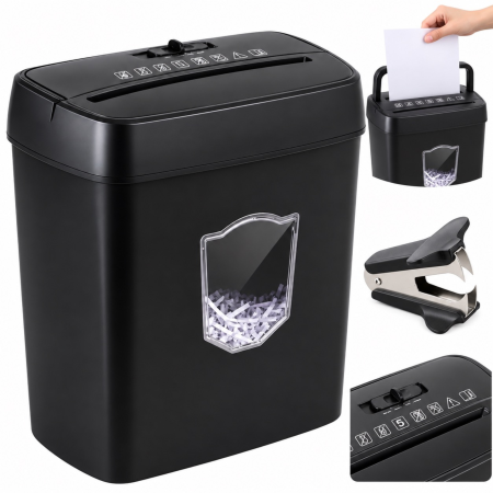 Organizare birou și arhivare - Tocator automat de hartie VarioShop®, taiere transversala, cos 12.5 L, functie AUTO/REV/FWD/OFF, nivel securitate P-4, 29 x 31 x 14 cm, negru