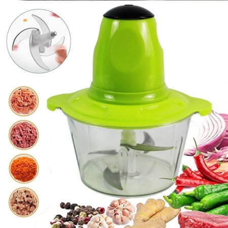Blendere & Tocatoare - Tocator Electric Multifunctional VarioShop®, pentru Carne, Fructe si Legume, 4 lame, Capacitate 2 litri, Culoare Verde