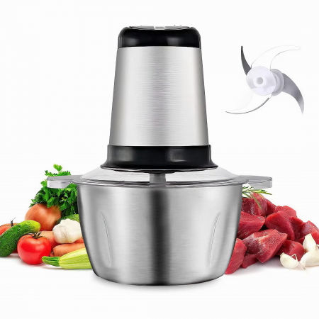 Tocator electric multifunctional VarioShop®, pentru Carne, Fructe si Legume, din inox de inalta calitate, cu 2 viteze si capacitate de 2 litri, 3 lame din otel inoxidabil si motor puternic 250W, argin