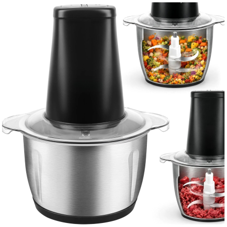 Electrocasnice mici bucatarie - Tocator electric VarioShop®, 500W, bol 2L, 4 lame inox, 2 viteze, functie Pulse, protectie la pornire accidentala, pentru carne, legume, fructe si nuci