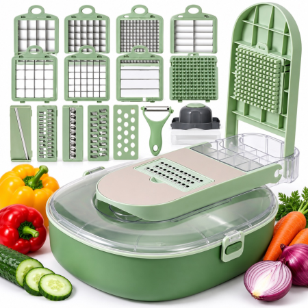 Tocator si razatoare multifunctionala VarioShop®, pentru legume si fructe, pregatire rapida, set 20 piese, 3 lame din otel inoxidabil