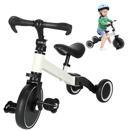Cadou pentru COPII - Tricicleta 3 in 1 pentru copii VarioShop®, mod bicicleta de echilibru, reglabila, cadru otel, roti spuma, 1.5-5 ani, sarcina maxima 30 kg, alb/negru
