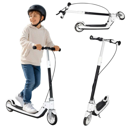 Trotinete - Trotineta pliabila VarioShop® pentru copii, roti LED, ghidon reglabil 81-94 cm, frana de mana si picior, max 100 kg, negru/alb