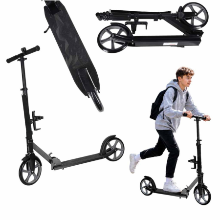 Trotinete - Trotineta pliabila VarioShop®, roti PU 200 mm, rulmenti ABEC-7, inaltime reglabila 77-95 cm, frana de picior, suporta 100 kg, aluminiu si otel