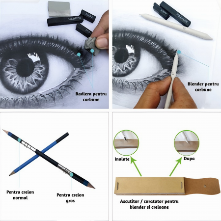 Trusa profesionala pentru schite VarioShop®, set desen cu 32 elemente, grafit, carbune, creioane, geanta inclusa, Negru [20]