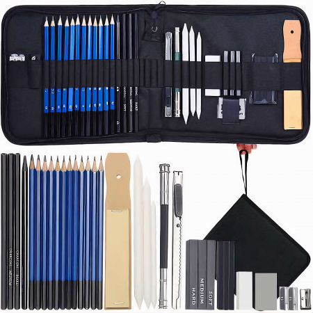 Trusa profesionala pentru schite VarioShop®, set desen cu 32 elemente, grafit, carbune, creioane, geanta inclusa, Negru [6]