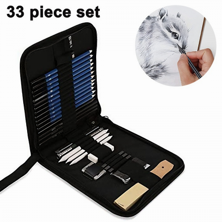 Trusa profesionala pentru schite VarioShop®, set desen cu 32 elemente, grafit, carbune, creioane, geanta inclusa, Negru [28]