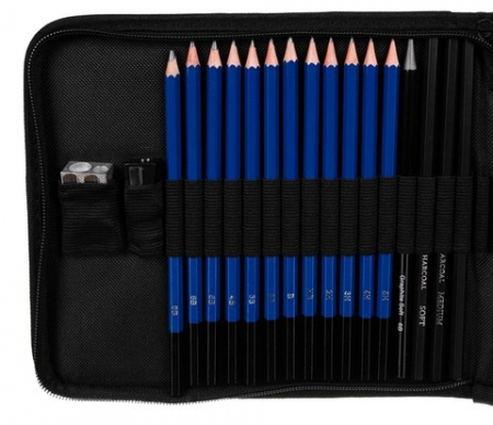 Trusa profesionala pentru schite VarioShop®, set desen cu 32 elemente, grafit, carbune, creioane, geanta inclusa, Negru [39]