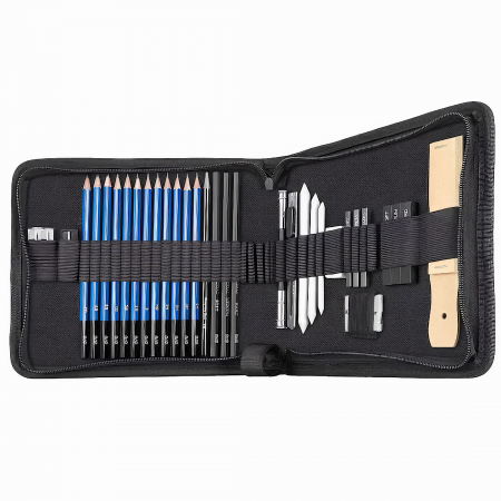 Trusa profesionala pentru schite VarioShop®, set desen cu 32 elemente, grafit, carbune, creioane, geanta inclusa, Negru [24]